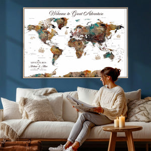 Customizable Framed World Map Canvas Print – Personalized