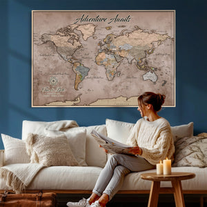 Custom Push Pin World Map Wall Art Canvas Print –