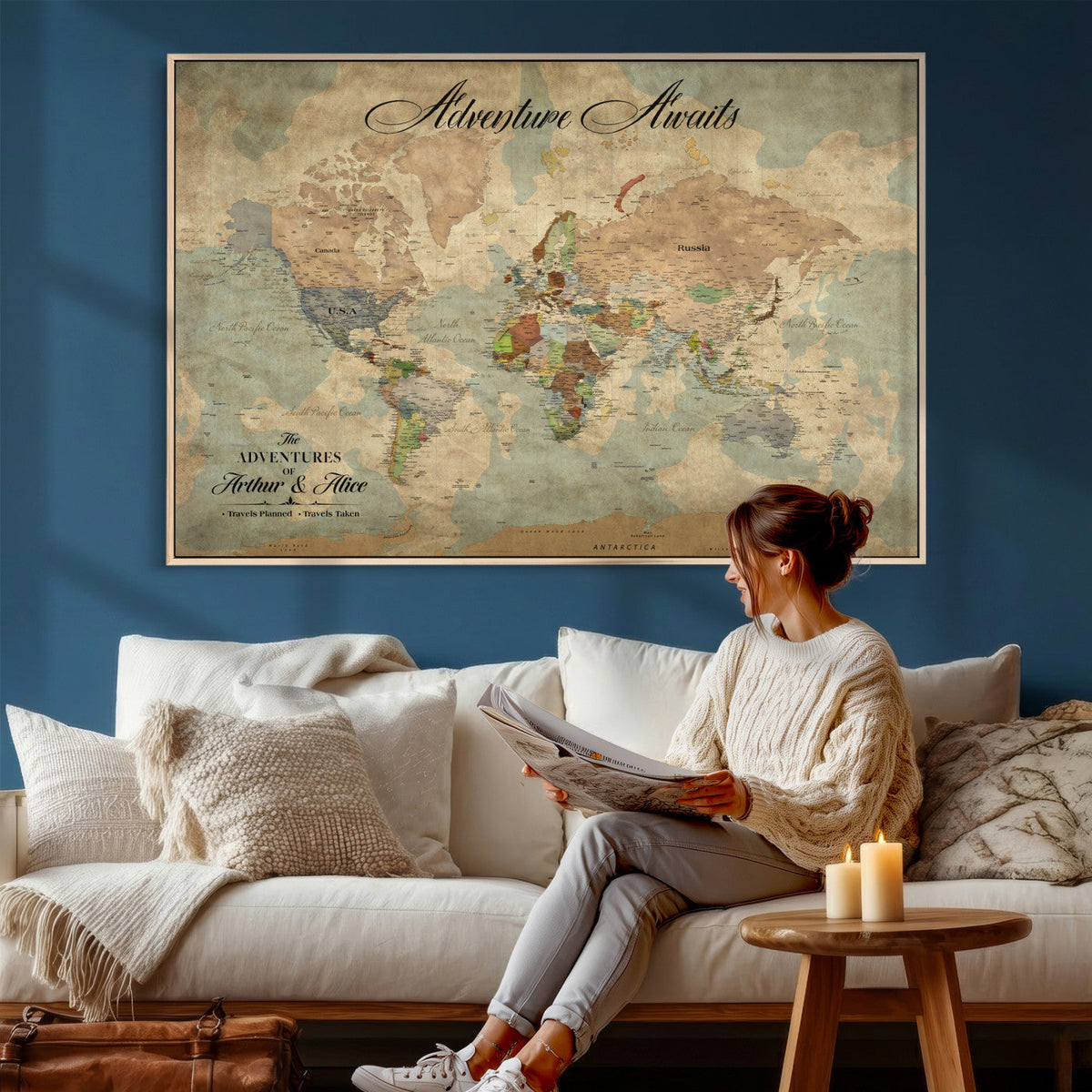 Customize Push Pin World Map Wall Canvas Print –