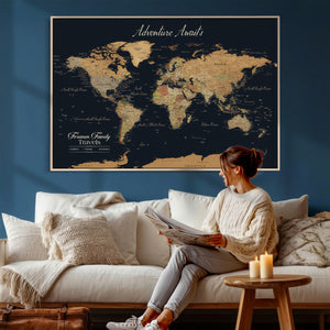 Personalized Family Travel Map Canvas – Custom Framed Push