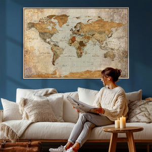 World Map Canvas Print – Detailed Map of the World Wall Art