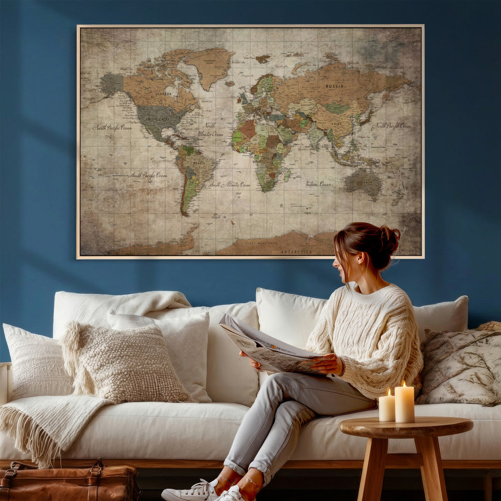 World Map Canvas Print – Framed Travel Map Wall Art for