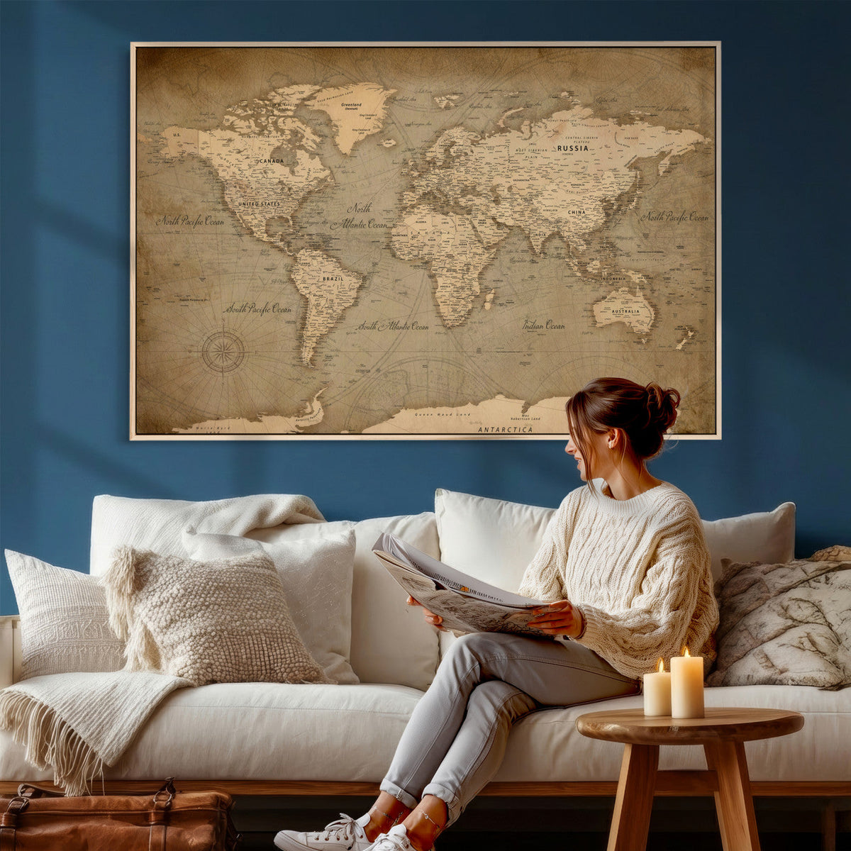 World Map Canvas Print – Framed Travel Map Wall Art for