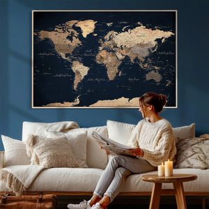 World Map Canvas Print – Detailed Map of the World Wall Art