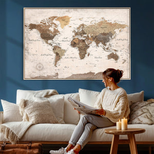 World Map Canvas Print – Framed Travel Map Wall Art for