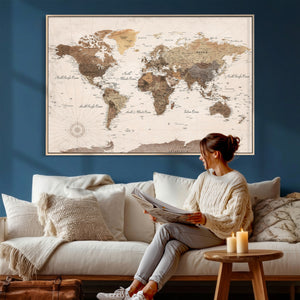 World Map Canvas Print – Framed Detailed Map of the World