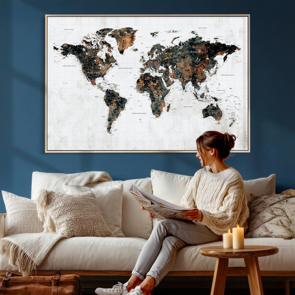Large World Map Canvas Print – Framed Travel Map Wall Art