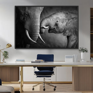 Elephant Family Wall Art Canvas, Framed Elephant Family