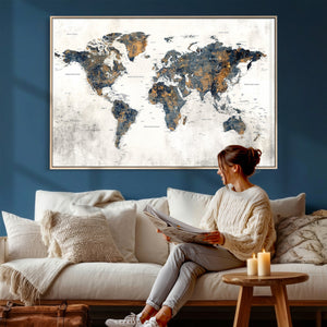 World Map Wall Art Canvas Print for Office Wall Decor