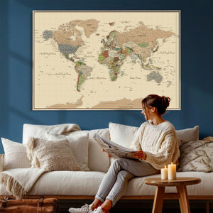 Extra Large World Map Canvas Print – Detailed Map of the