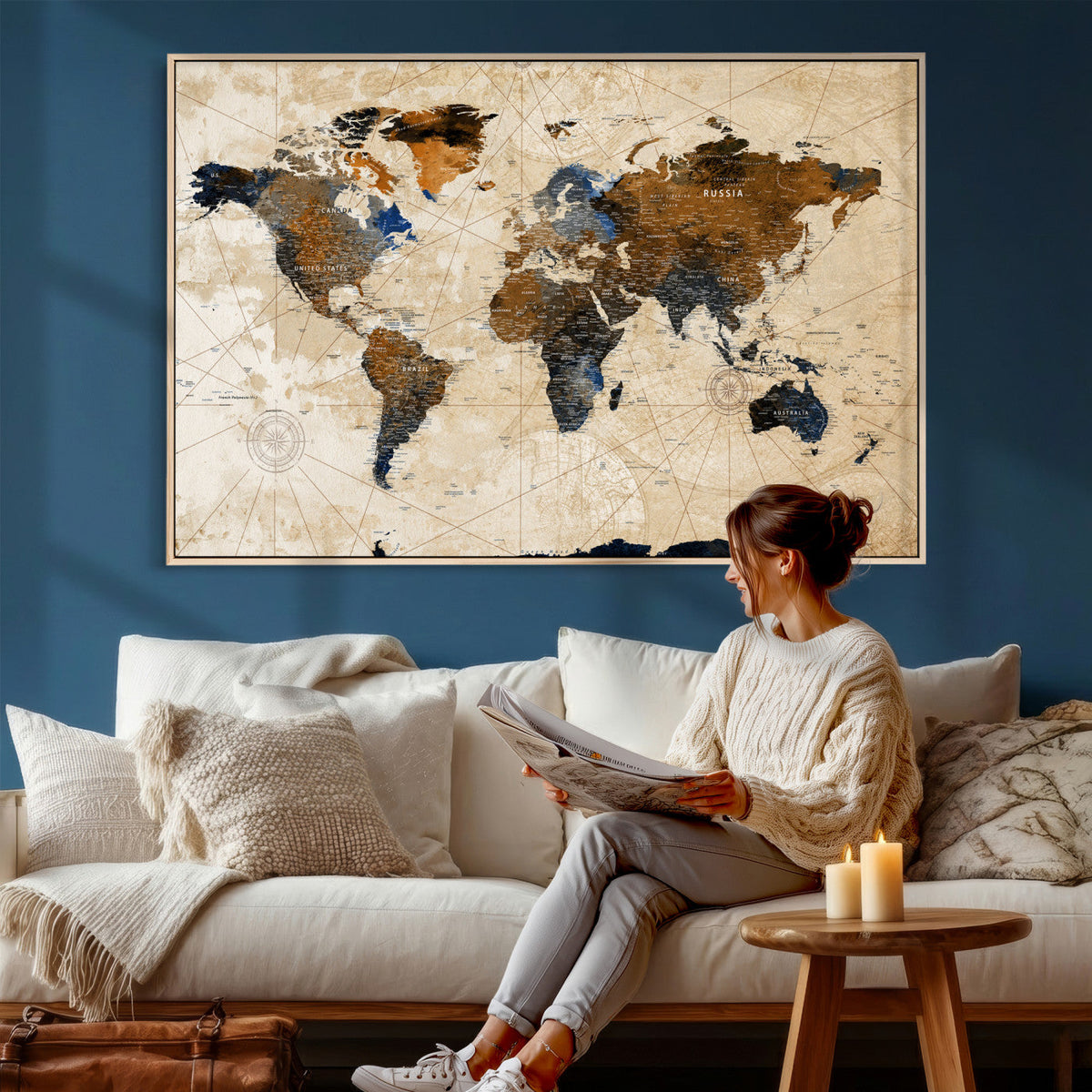 World Map Canvas Print – Framed Travel Map Wall Art for
