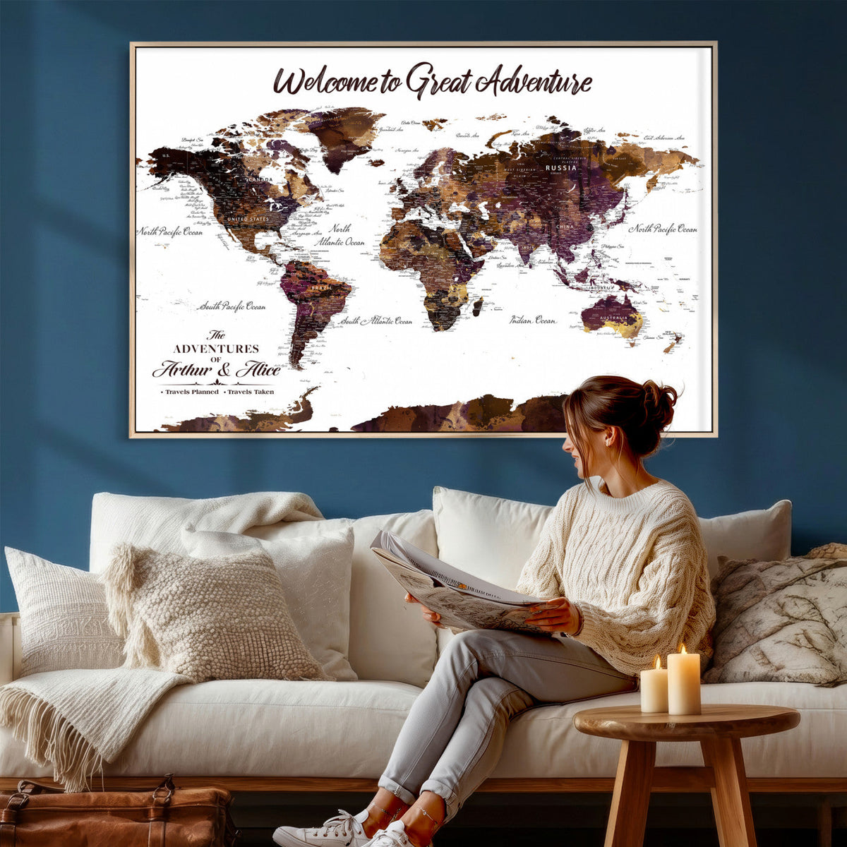 Custom Push Pin World Map Wall Art Canvas Print –