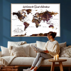 Custom Push Pin World Map Wall Art Canvas Print –