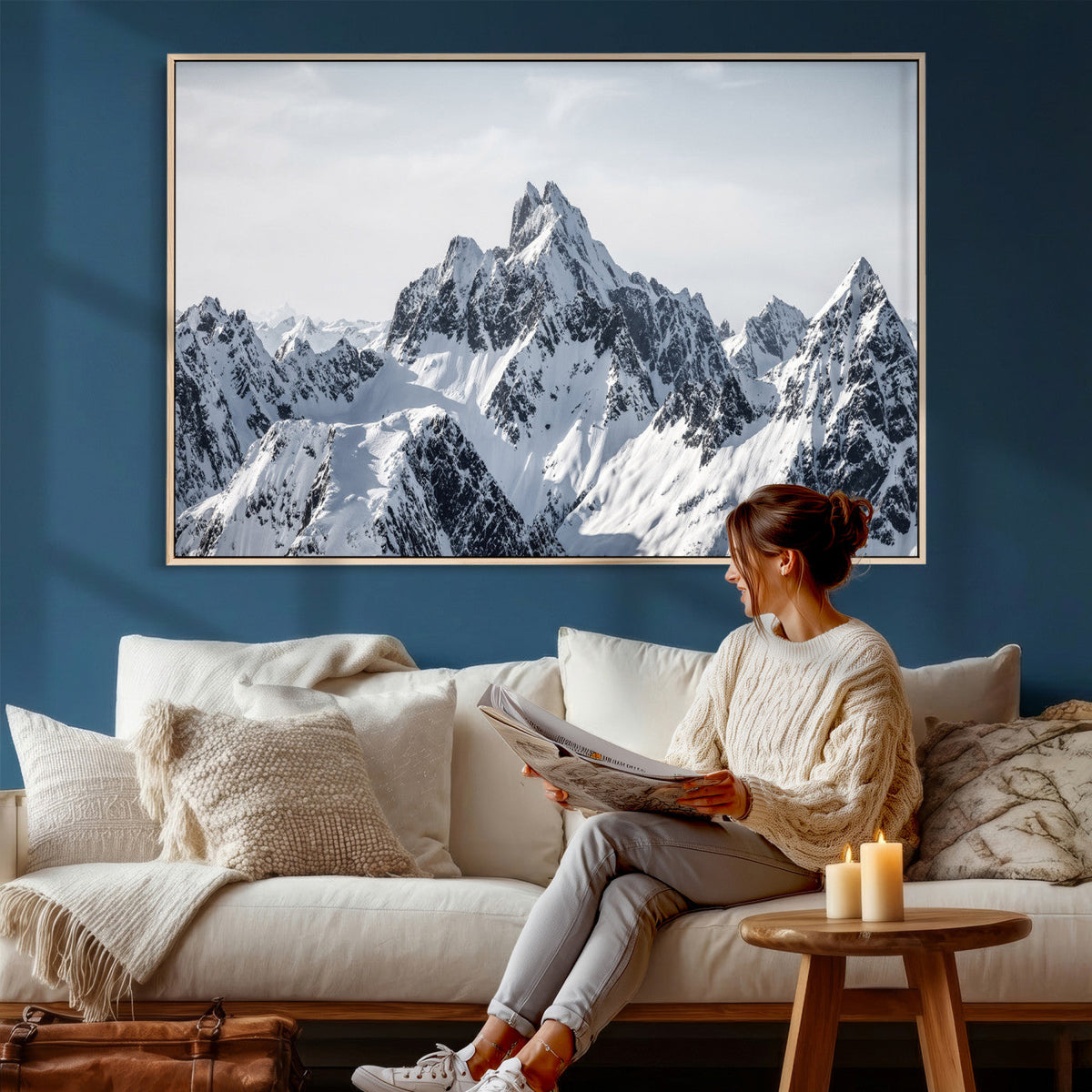 Snowy Mountain Range Canvas Print, Alpine Peaks Landscape