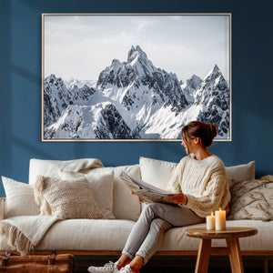 Snowy Mountain Range Canvas Print, Alpine Peaks Landscape