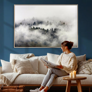 Foggy Forest Wall Art Canvas Print, Misty Pine Tree
