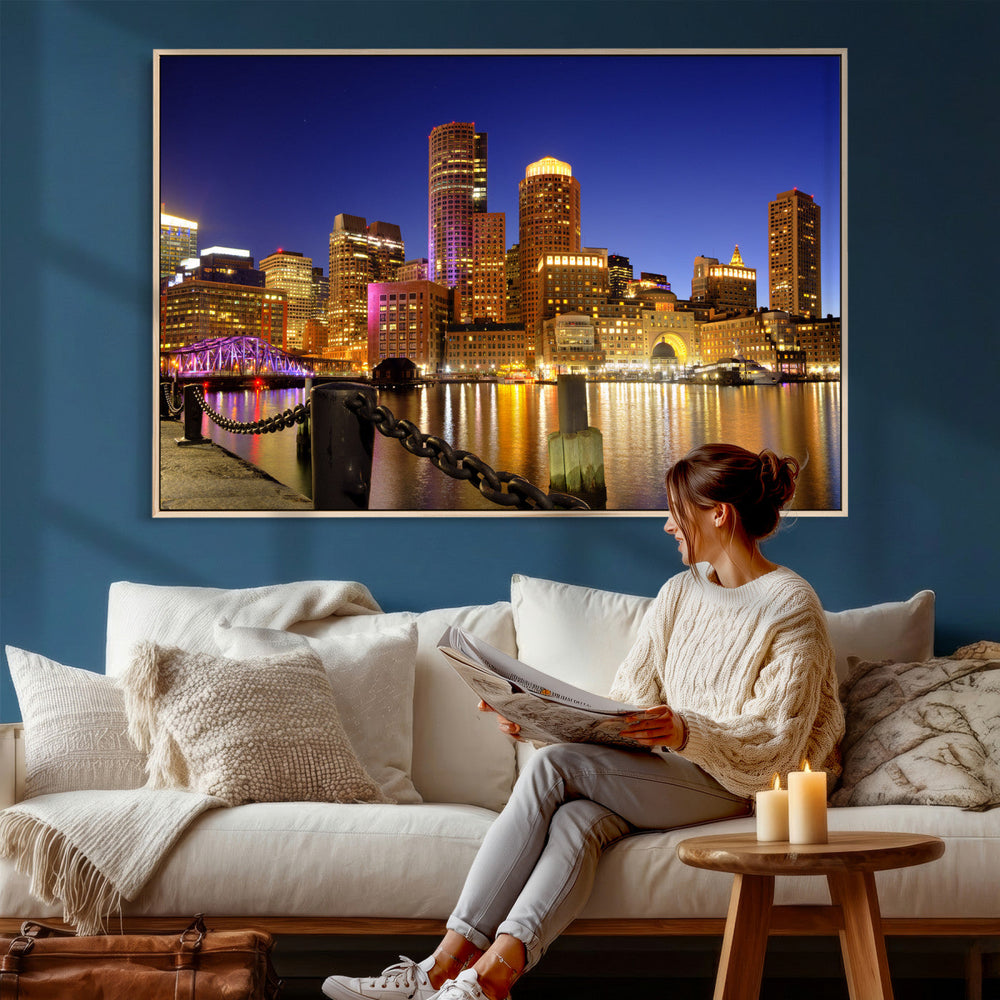 Boston Wall Art Canvas Print, Boston City Downtown Night