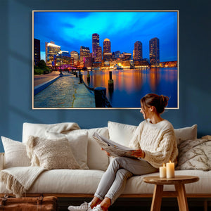 Boston Wall Art Canvas Print, Boston City Downtown Night