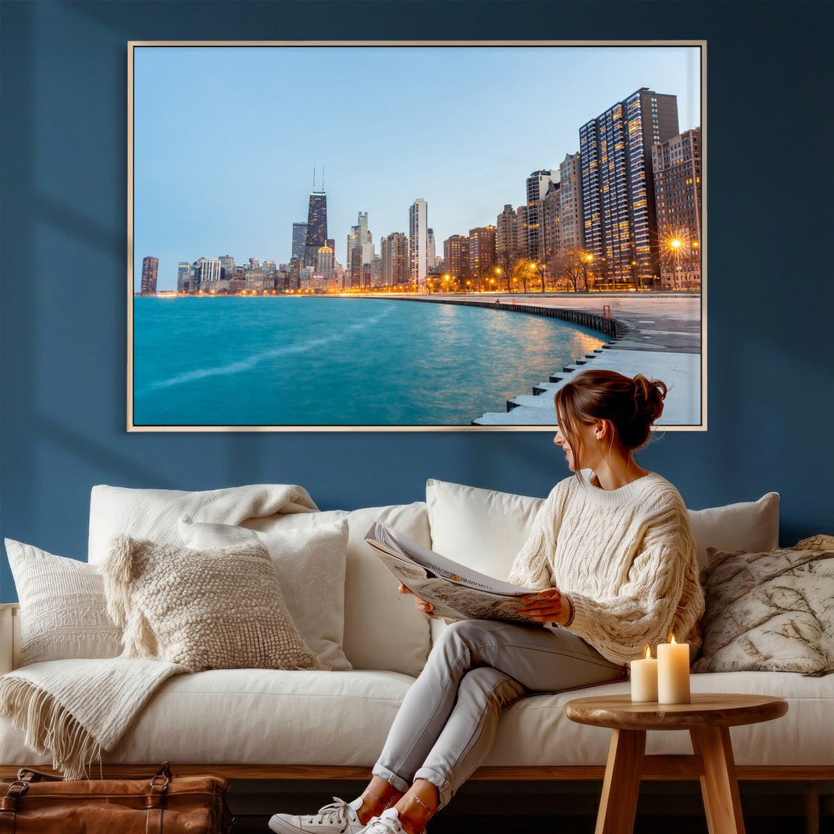 Chicago Wall Art Canvas Print, Chicago City Downtown Night