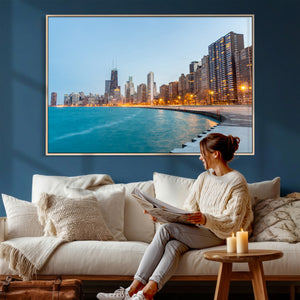 Chicago Wall Art Canvas Print, Chicago City Downtown Night