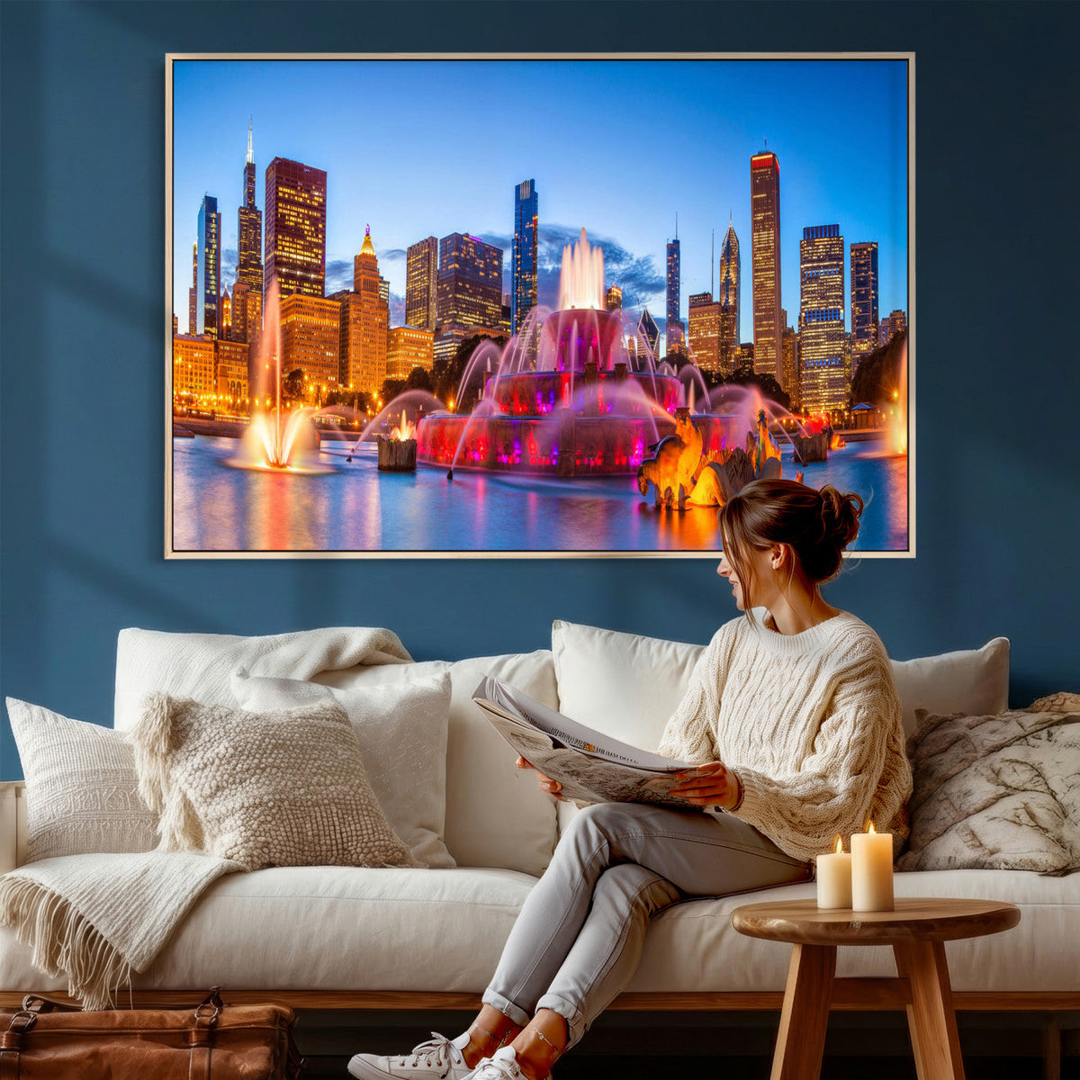 Chicago Wall Art Canvas Print, Chicago City Downtown Night