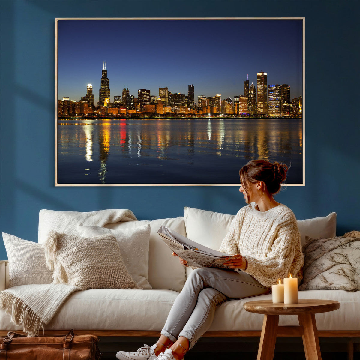 Chicago Wall Art Canvas Print - Chicago City Downtown Night