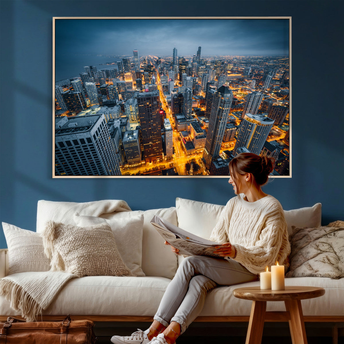 Chicago Wall Art Canvas Print - Chicago City Downtown Night