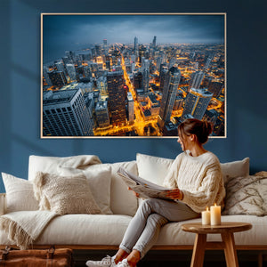 Chicago Wall Art Canvas Print - Chicago City Downtown Night