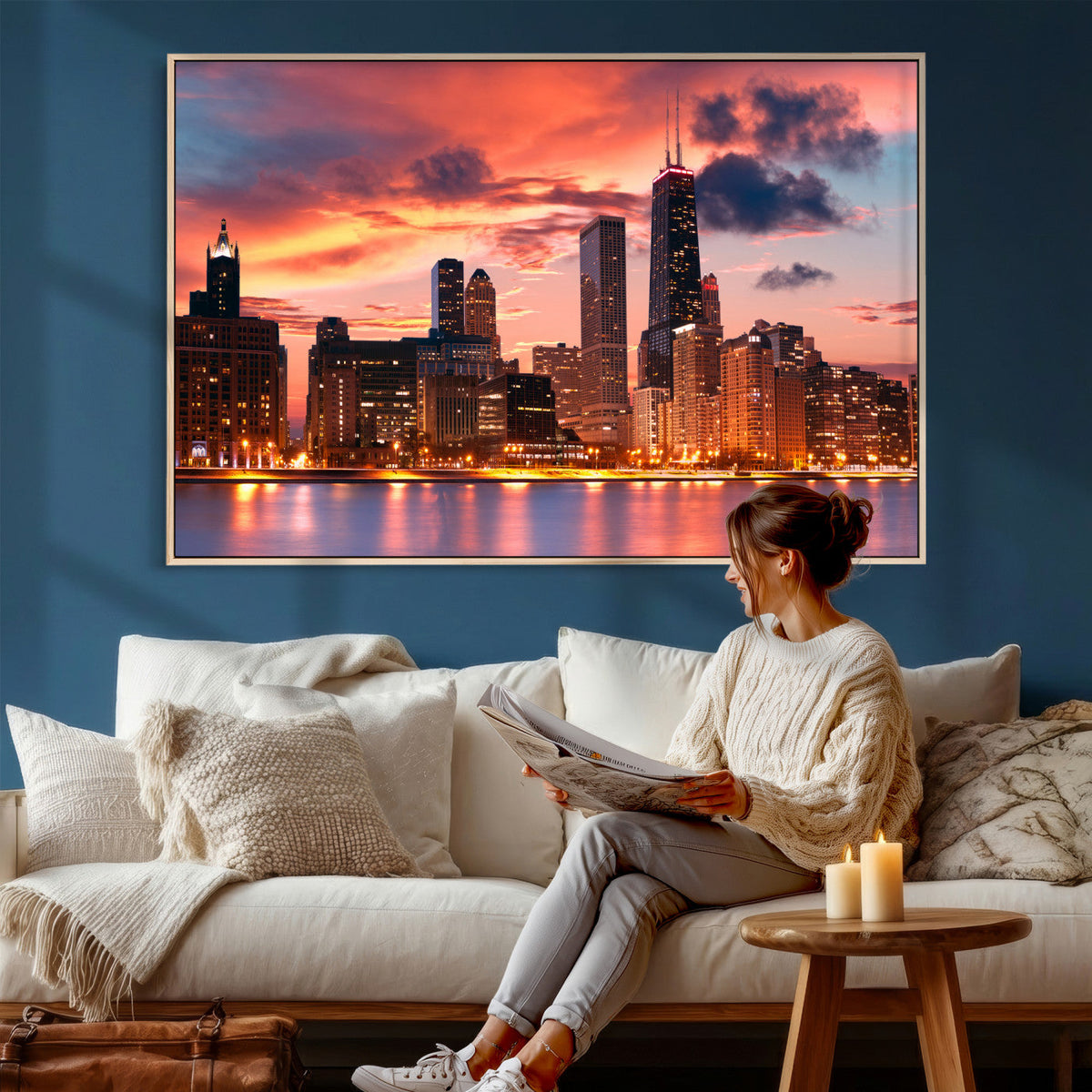 Chicago Wall Art Canvas Print - Chicago City Downtown Night