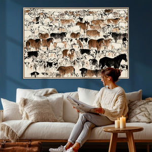 Farmhouse Animals Horse Longhorn Cow Wall Art Canvas Print -