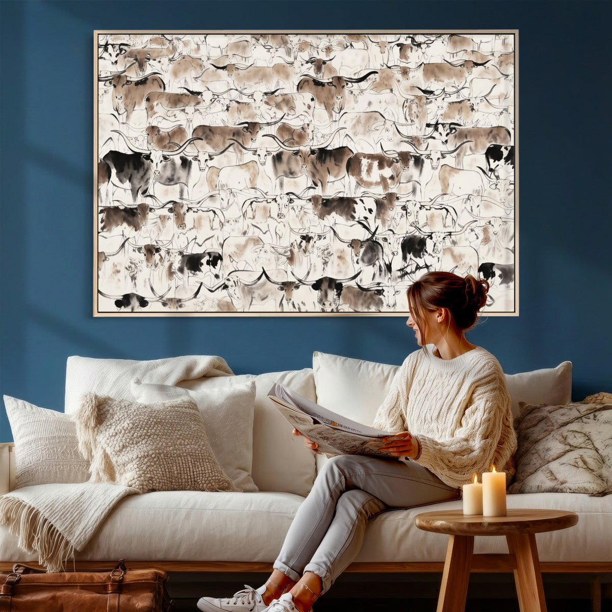 Abstract Texas Cow Canvas Print for Cabin and Western Home