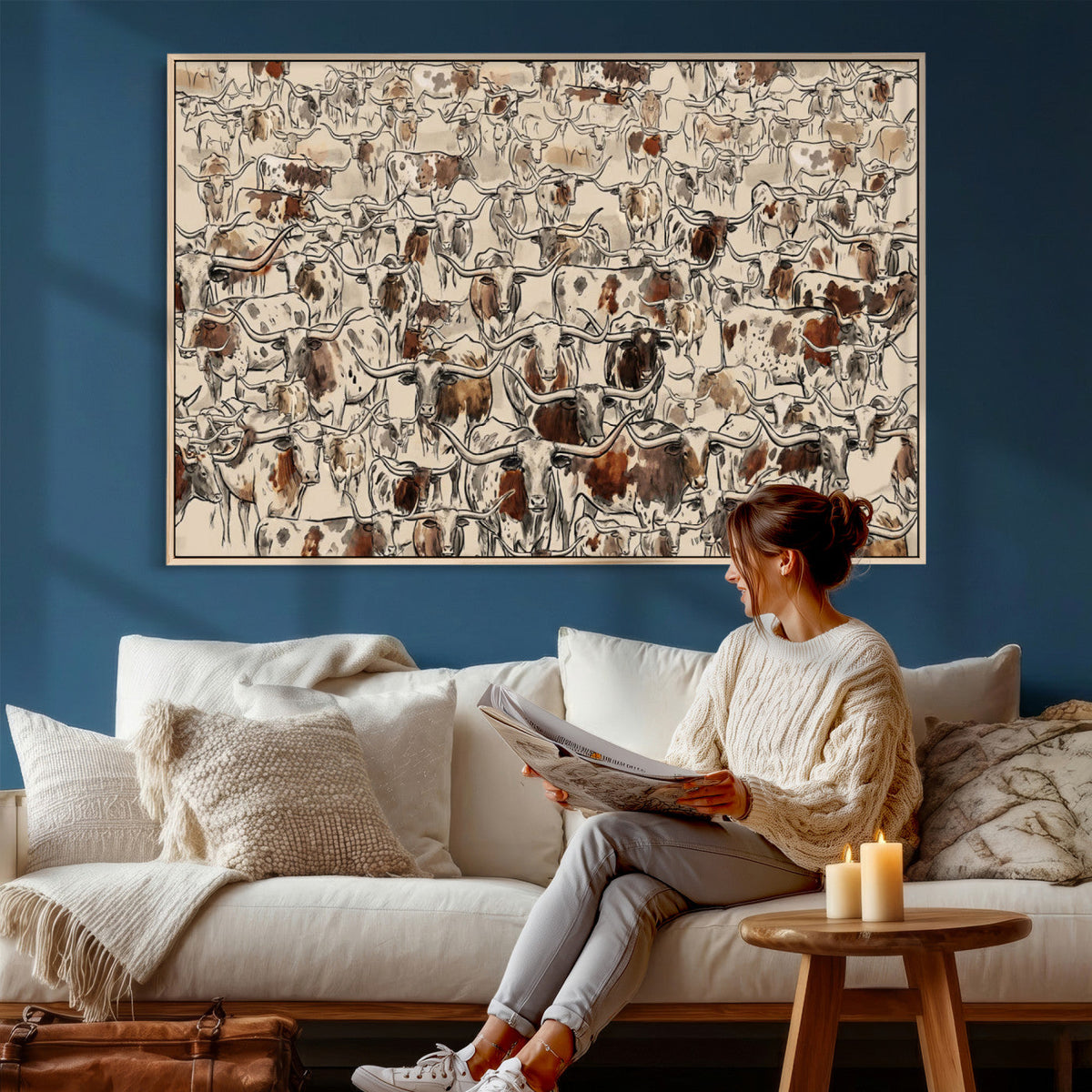 Abstract Longhorn Wall Art Canvas Print - Farm Animal