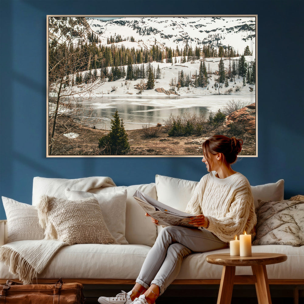 Snowy Mountain Landscape Wall Art Canvas Print, Alpine Pine