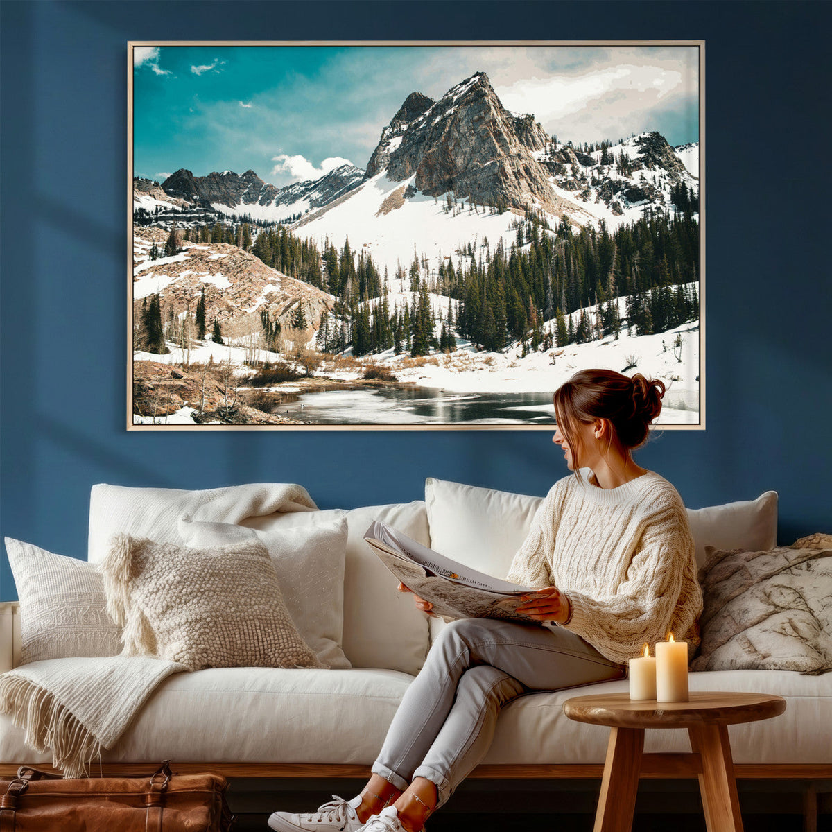 Snowy Mountain Wall Art Canvas Print, Alpine Pine Forest