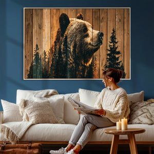 Rustic Bear Wall Art Canvas Print – Woodland Wildlife