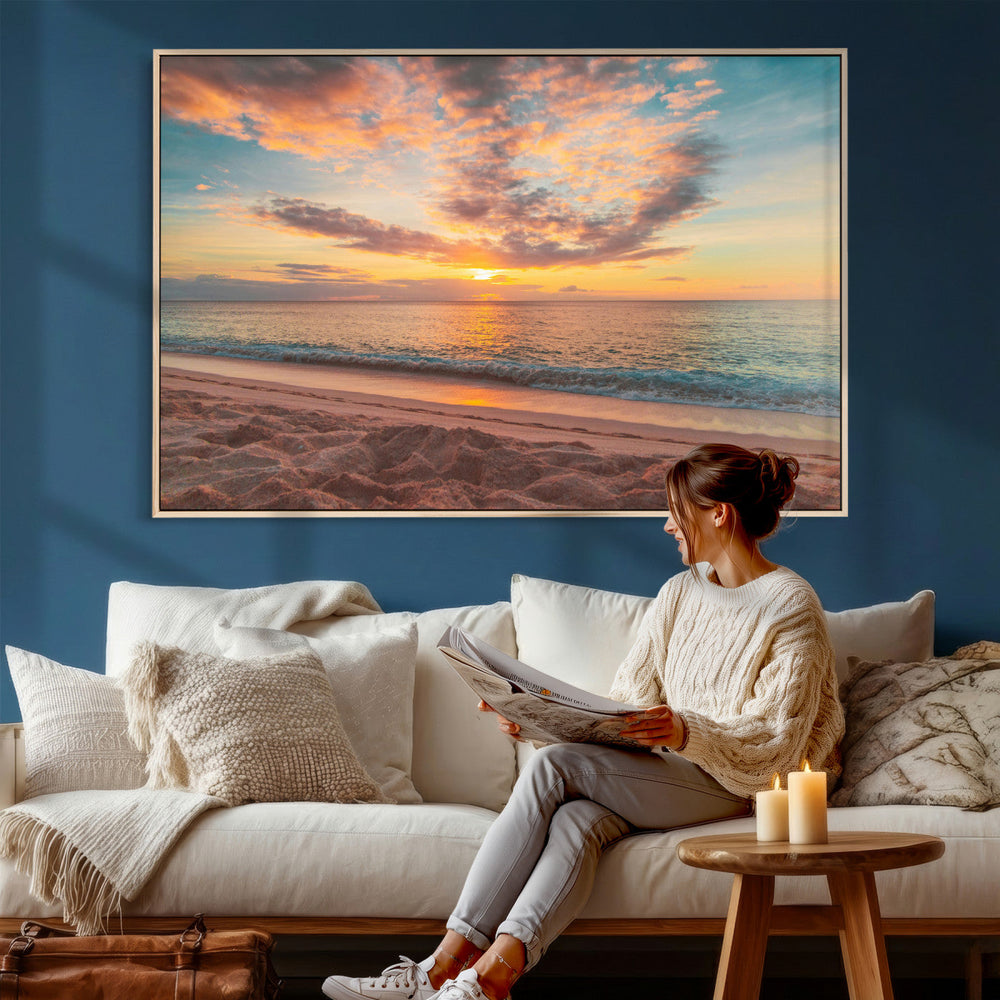 Sunset Beach Wall Art Canvas Print – Soft Coastal