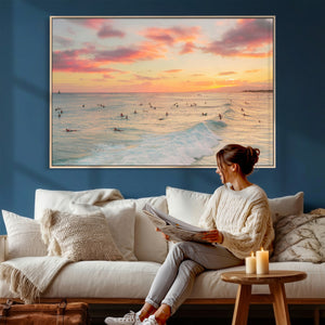 Sunset Beach Wall Art Canvas Print – Soft Coastal