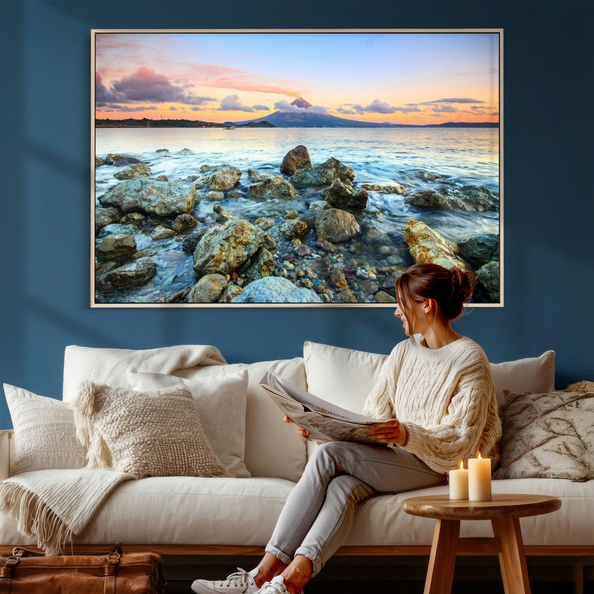 Mayon Volcano Seascape Wall Art Canvas Print, Tropical Ocean