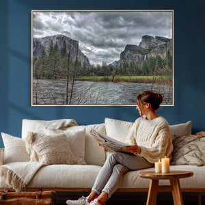 Yosemite Valley River Wall Art Canvas Print, Granite Cliffs