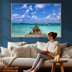 Caribbean Ocean Pier Seascape Wall Art Canvas Print,
