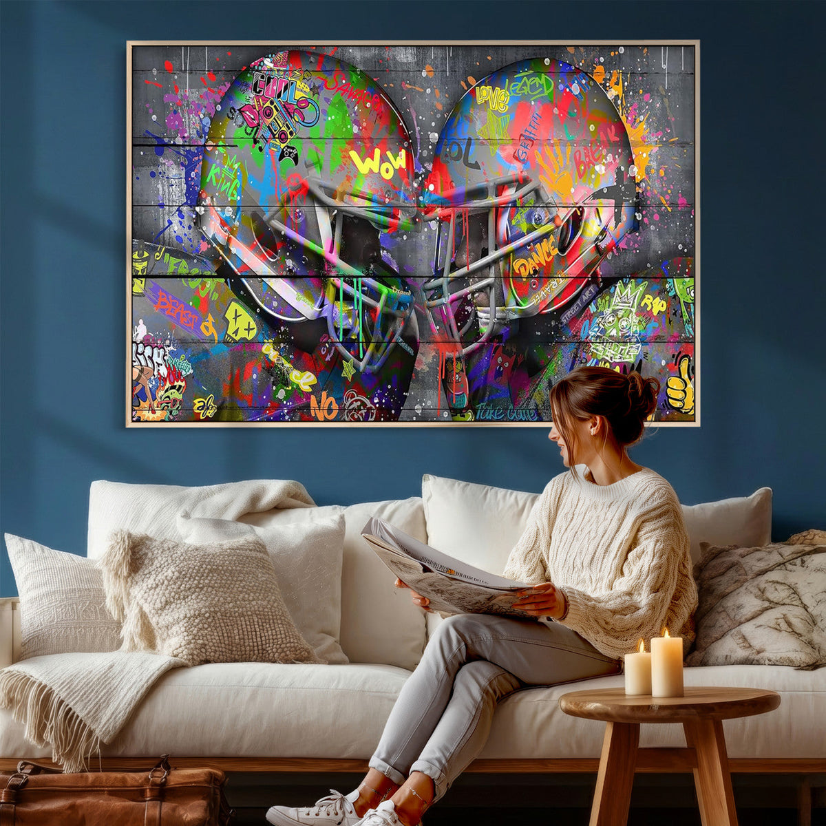 Graffiti Football Helmets Wall Art Canvas Print, Urban