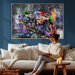 Graffiti Motorcycle Wall Art Canvas Print, Urban Street Art
