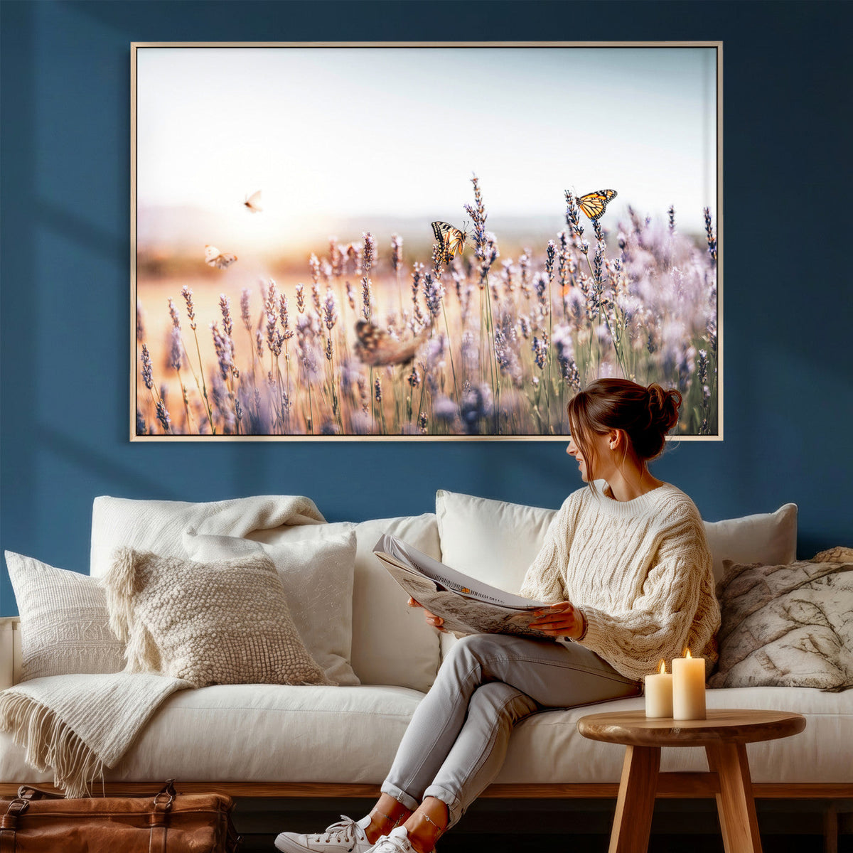 Lavender Field Wall Art Canvas Print, Butterfly Floral