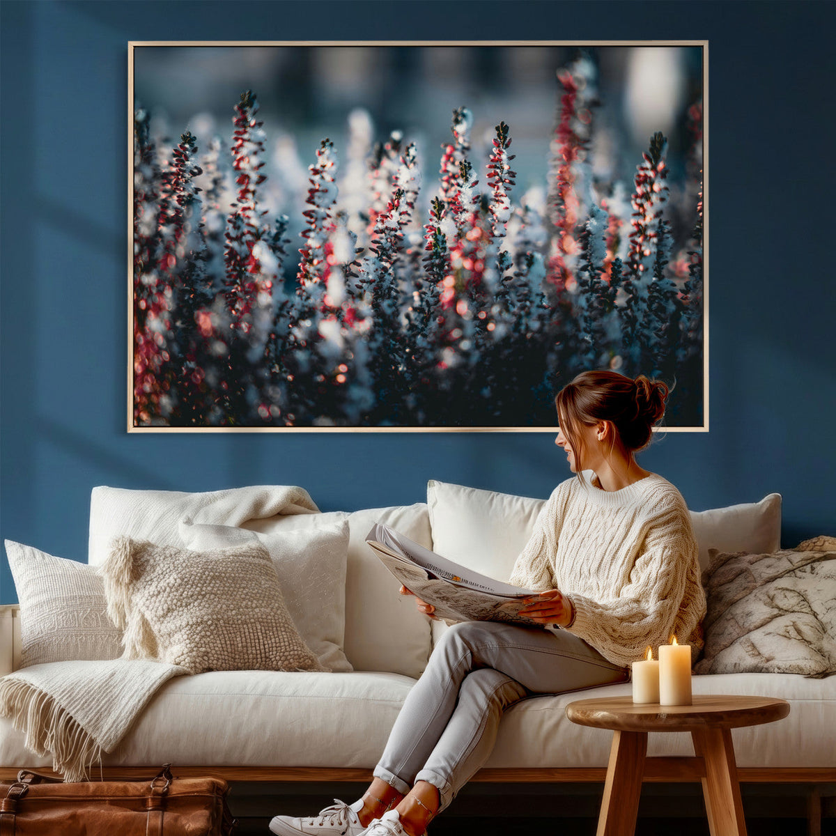 Winter Heather Wall Art Canvas Print, Frosted Floral Nature