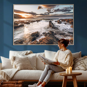 Rocky Coast Ocean Sunset Wall Art Canvas Print, Dramatic