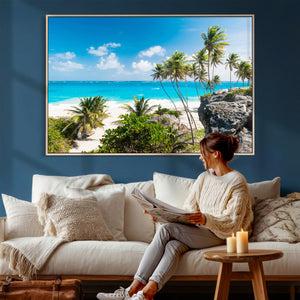 Tropical Beach Wall Art Canvas Print, Palm Tree Ocean