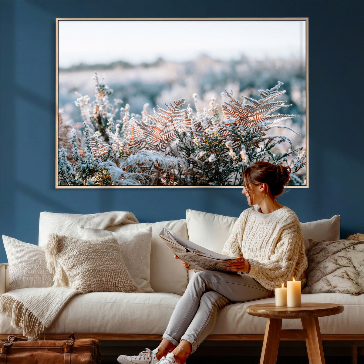 Frosted Fern Wall Art Canvas Print, Soft Winter Botanical