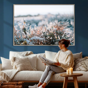 Frosted Fern Wall Art Canvas Print, Soft Winter Botanical
