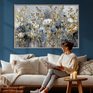 Abstract Floral Wall Art Canvas Print – Gold and Blue