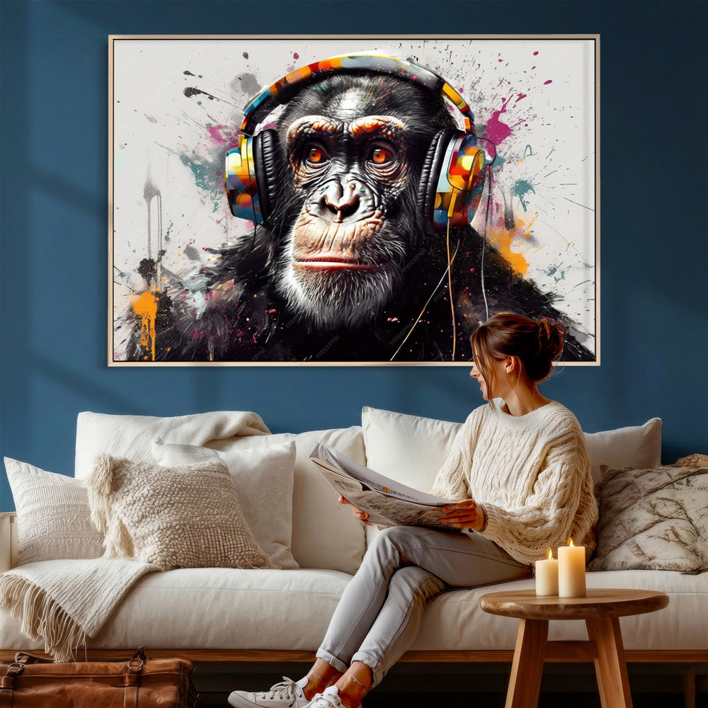 Dj Monkey Wall Art Canvas Print – Colorful Pop Art Banksy